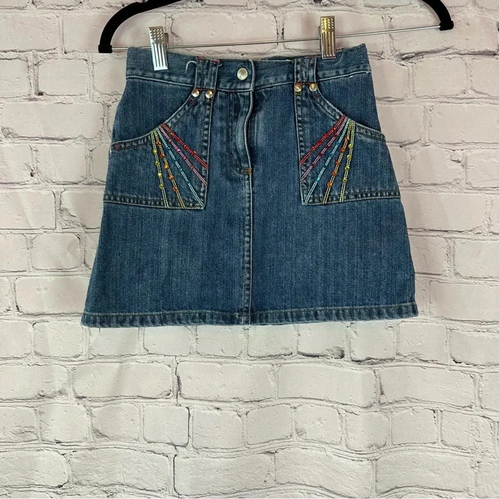 gymboree denim jean skirt with rainbow embroidery and sequins sz 9 2007 Y2K